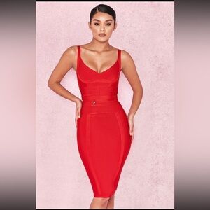 House Of CB London Red Belice Bandage Dress